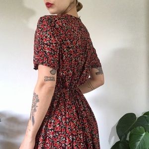 Vintage 90s Juliette Red Rose Floor Length Dress
